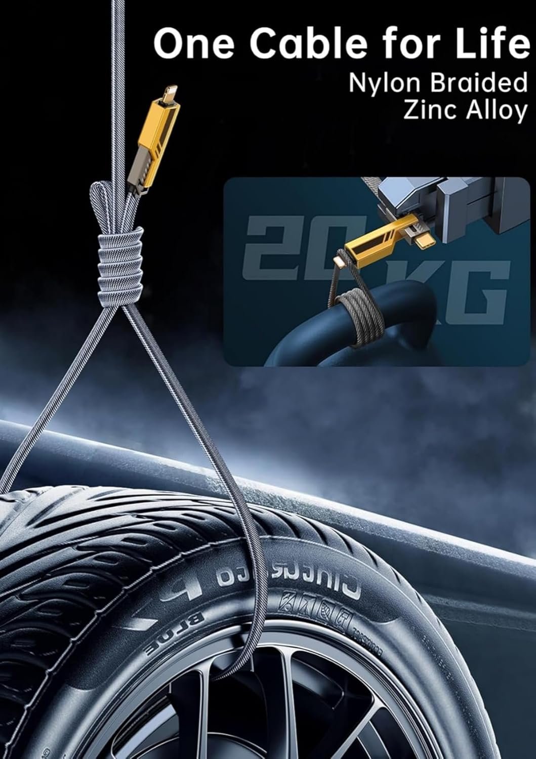 كابل شاحن USB متعدد 15 سم، شحن سريع 65 واط 3 في 1 (Lightning, Type-C & Micro USB) - الصورة 4