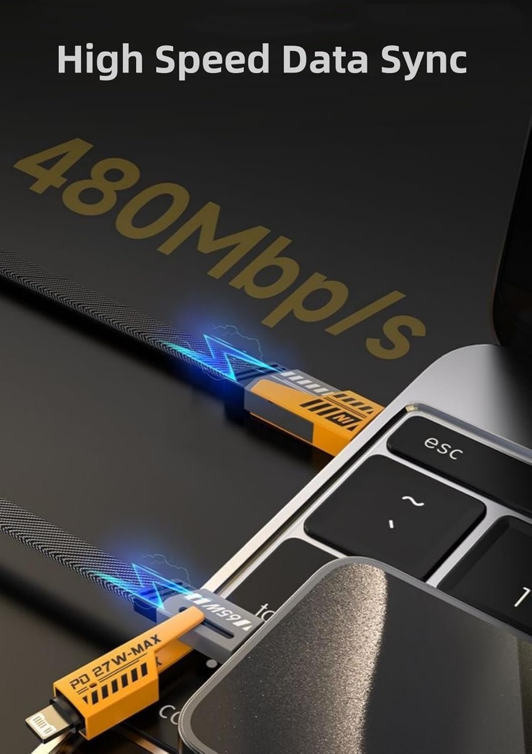 كابل شاحن USB متعدد 15 سم، شحن سريع 65 واط 3 في 1 (Lightning, Type-C & Micro USB) - الصورة 2